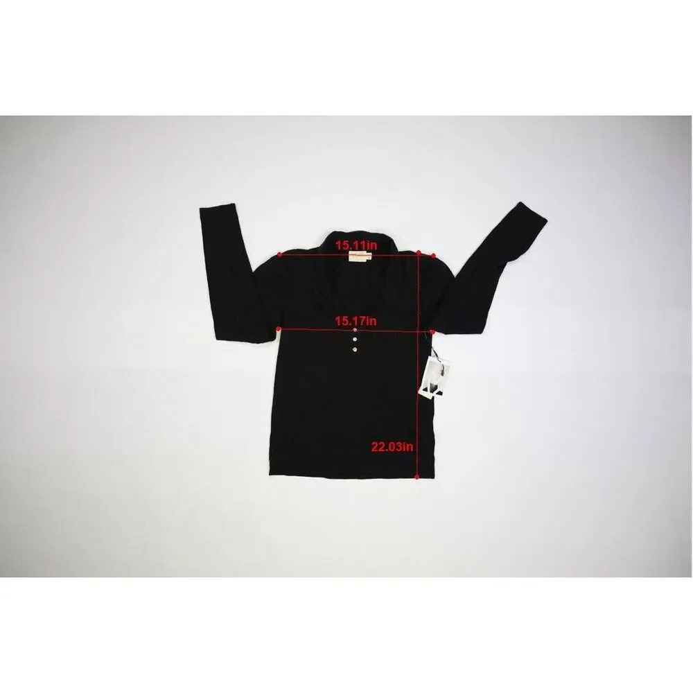 Nation LTD LA Pilar Collar Henley Collared Long Sleeve Black T-shirt Womens S - Picture 4 of 10
